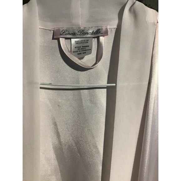 Linea Donatella Long Peignoir Robe Satin Pearl Lace M Pink Bridal Barbiecore - Picture 6 of 6